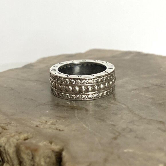 Authentic Pandora Sterling Silver 925 Cubic Zirconia Wide Band Forever Ring Sz 6 - Picture 2 of 16